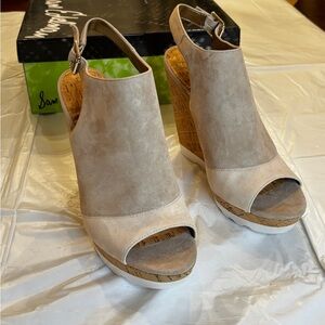 Sam Edelman Beige Peep-Toe Wedges
